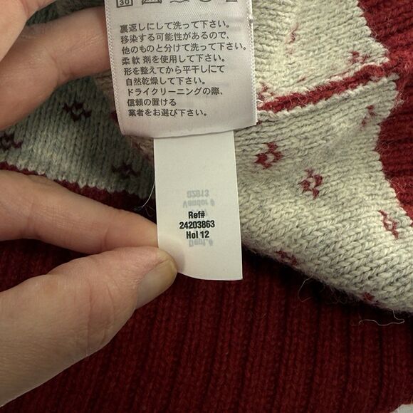 Eddie Bauer Wool Blend Sweater Womens XL Red Zip Fair Isle Nordic Cabincore Cozy - Picture 10 of 11